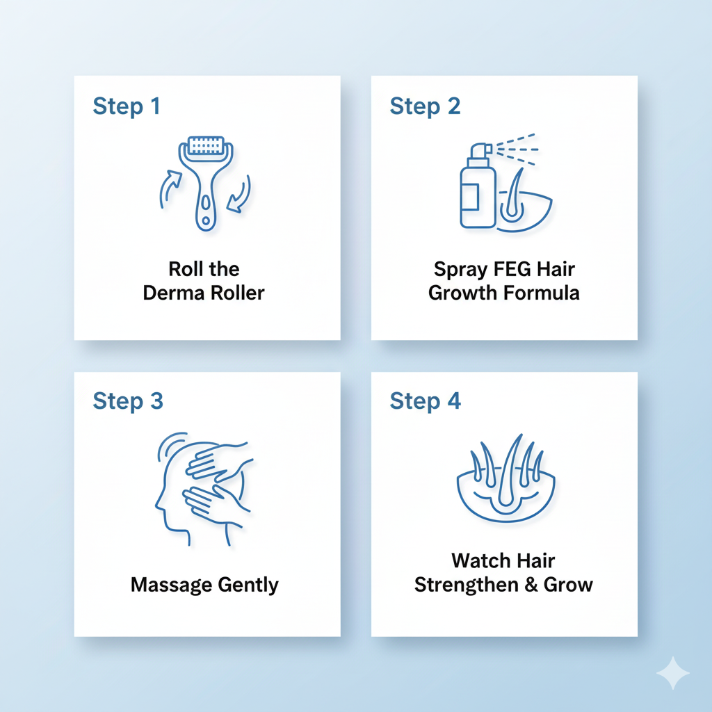 Pack of 2 FEG Hair Growth Spray Plus Derma Roller, Suitable For Both Men and Women