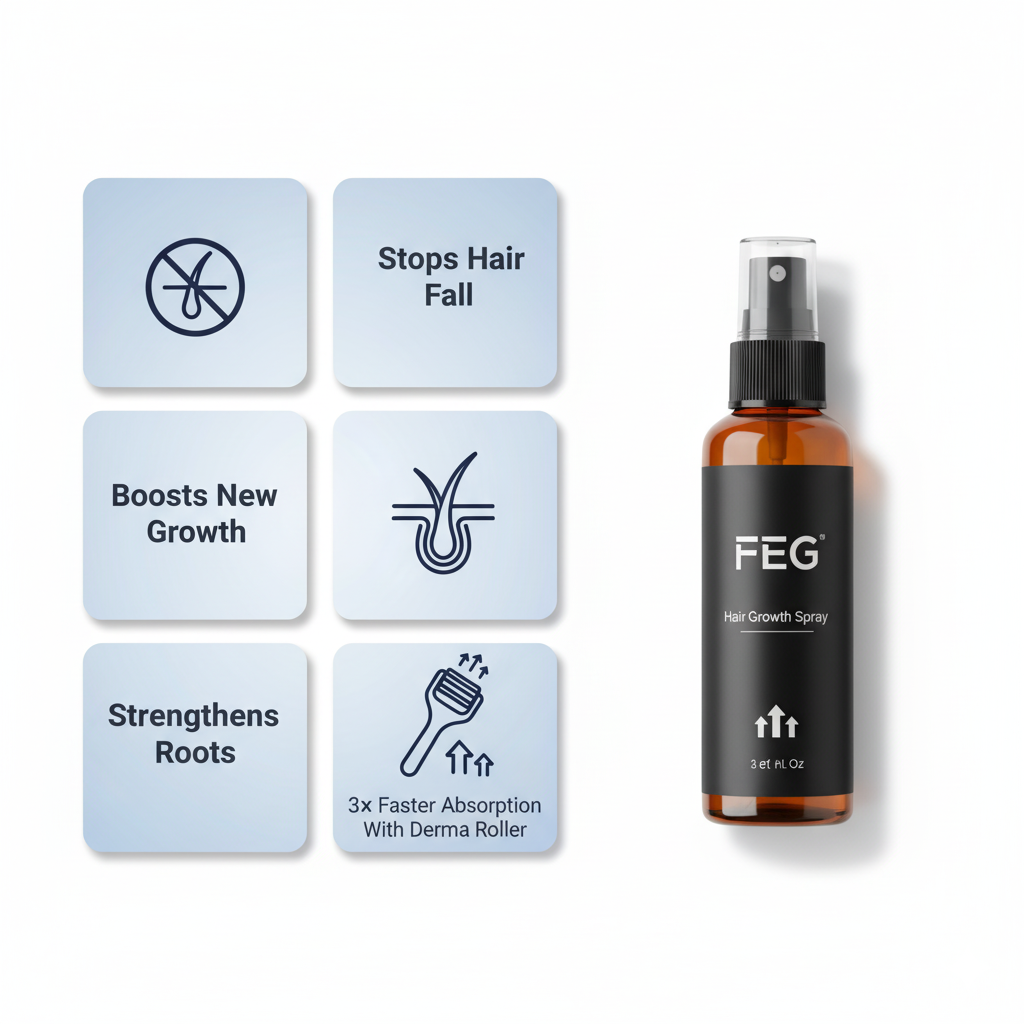 Pack of 2 FEG Hair Growth Spray Plus Derma Roller, Suitable For Both Men and Women